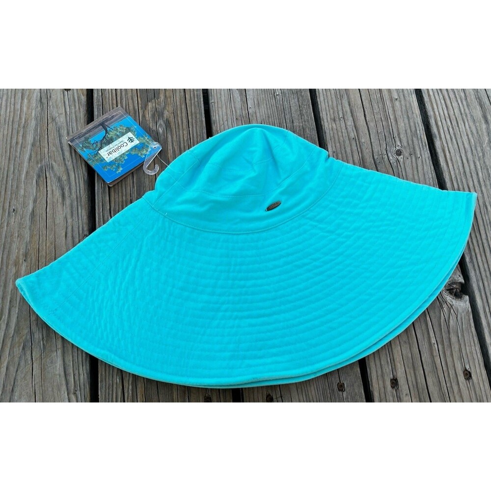 Coolibar Packable Wide-Brim Sun Hat in Turquoise Blue